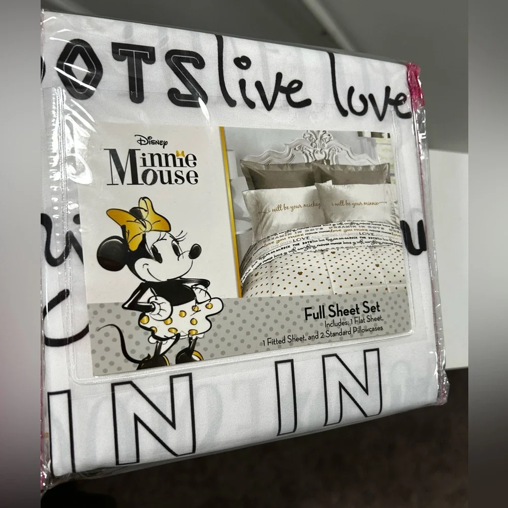 Disney Minnie Mouse Full Sheet Set - Black, White‎ and Gold